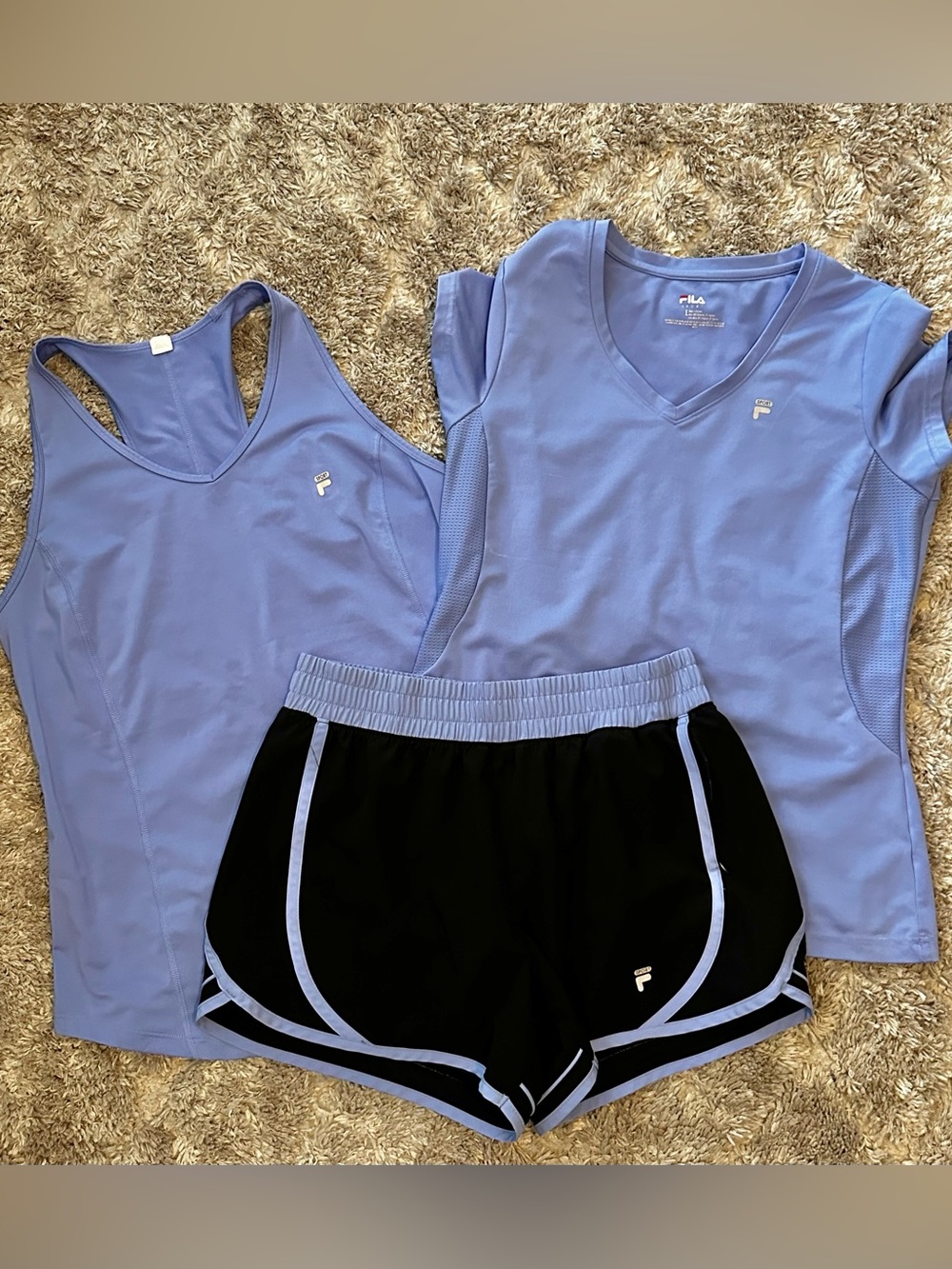 Fila 3-pc active wear — LRG Tank, LRG V‑Neck Tee & MED Shorts